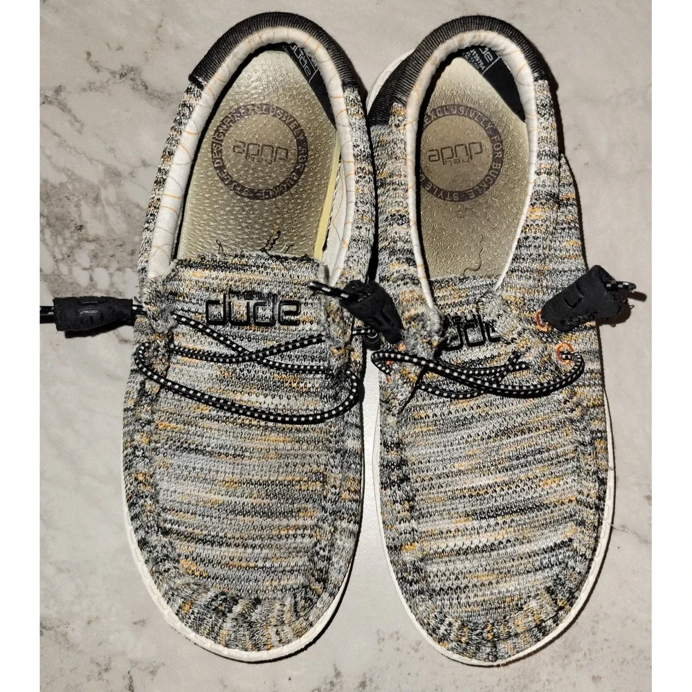 Hey Dude Wally Youth Tiger‎ Mix Grey Orange Slip On Loafers Shoes Size Y3 L4